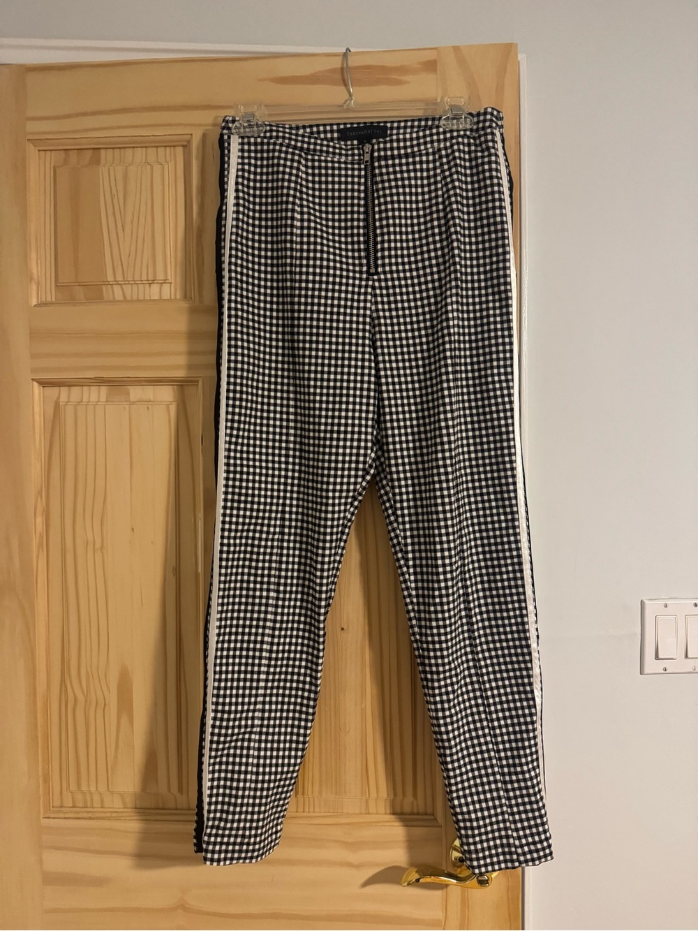 Dance & Marvel Black and White Gingham Jogger Pants with Side Stripe